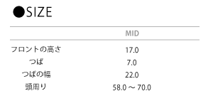 コットンツイルフラットバイザーメッシュキャップのサイズ