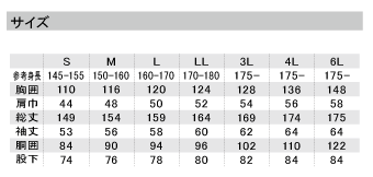 厚手つなぎのサイズ