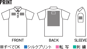 ドライボタンダウンポロシャツ(ポケット無し)のプリントサイズ