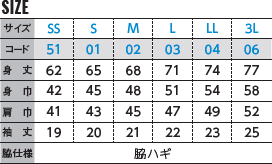 インターロックドライポロシャツのサイズ