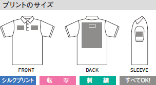T/Cポロシャツ(ポケット無し)のプリントサイズ