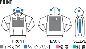 スタンダードWフードプルパーカーのプリントサイズ