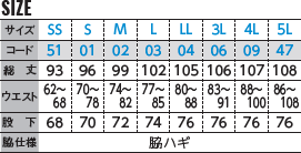 ドライ裏フリーススウェットパンツのサイズ