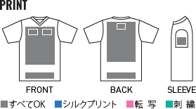 ドライVネックTシャツのプリントサイズ