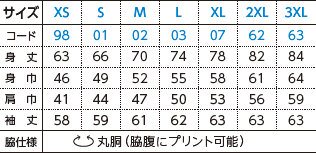 ヘビーウェイトLS-Tシャツ(+リブ)のサイズ