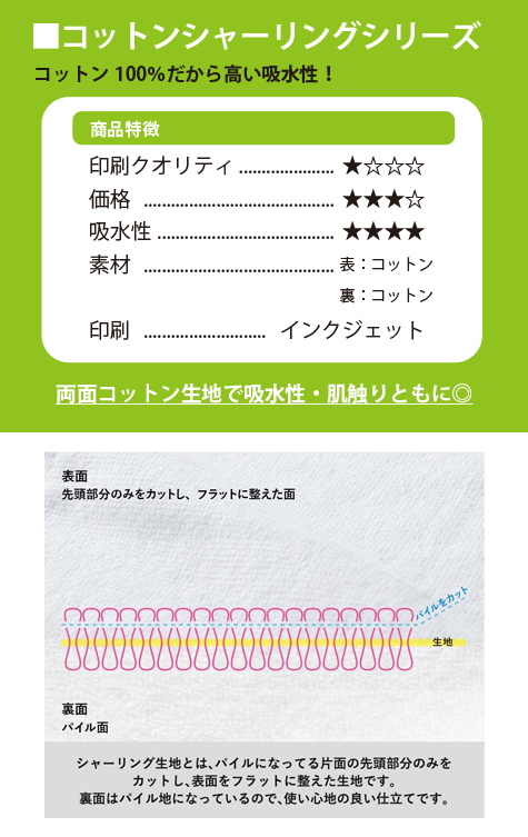 プリントしやすいコットンシャーリングスポーツタオルの補足